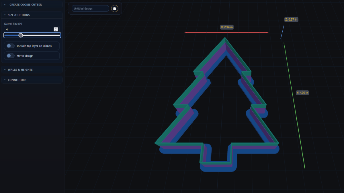 Previewing a 3–4 inch cutter after adjusting layer widths