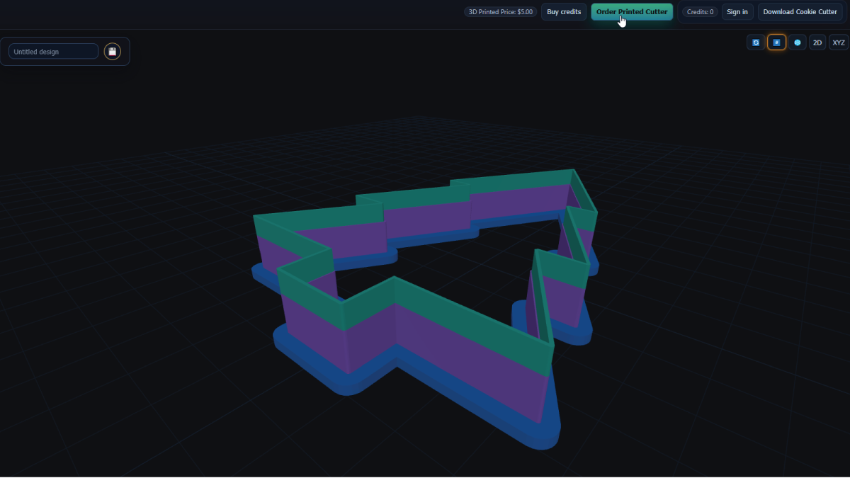 Saving the design and using Download Cookie Cutter to get the STL